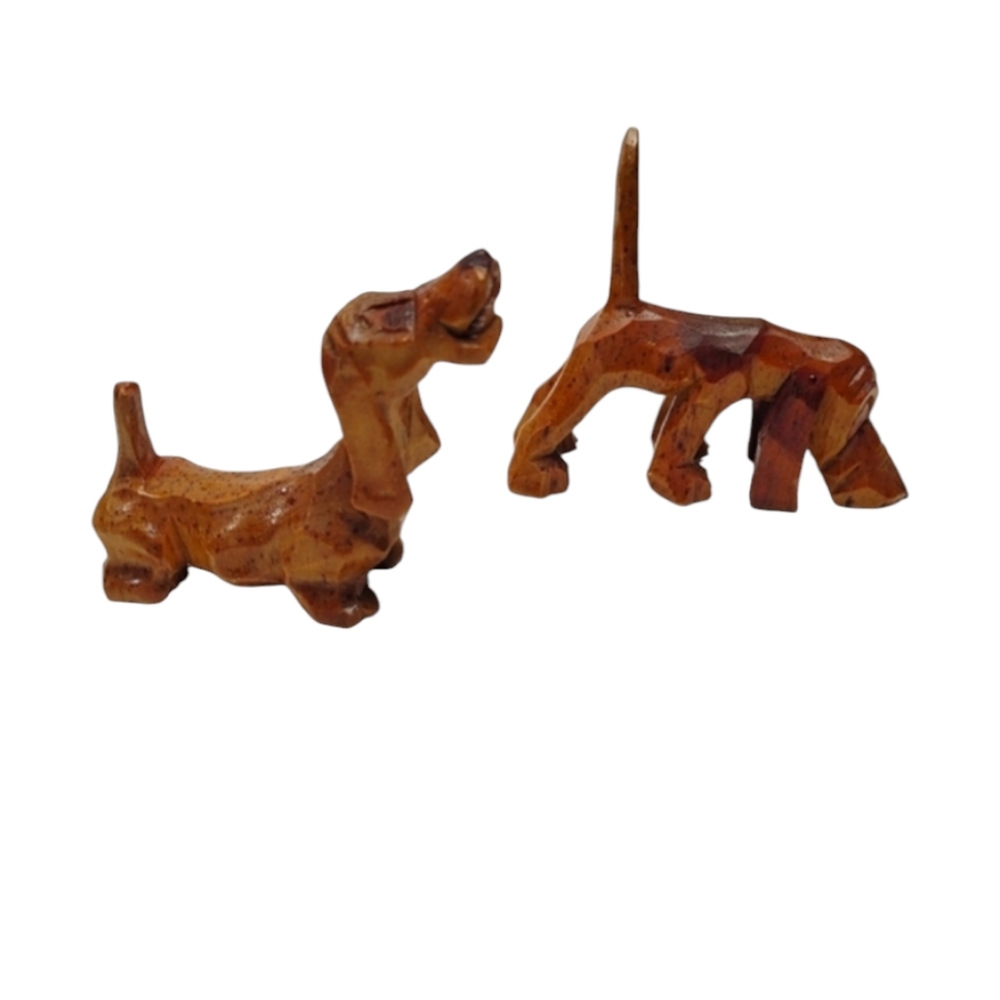 Vintage Set of Two Handcarved Wooden Bloodhounds